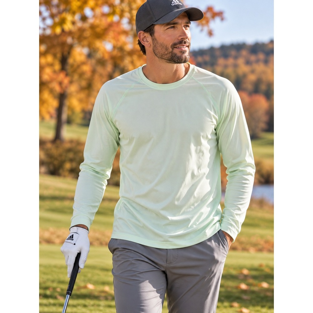 Adidas Golf Long Sleeve Shirt Mens XL Mint Green Crew Neck Mesh Stretch Athletic
